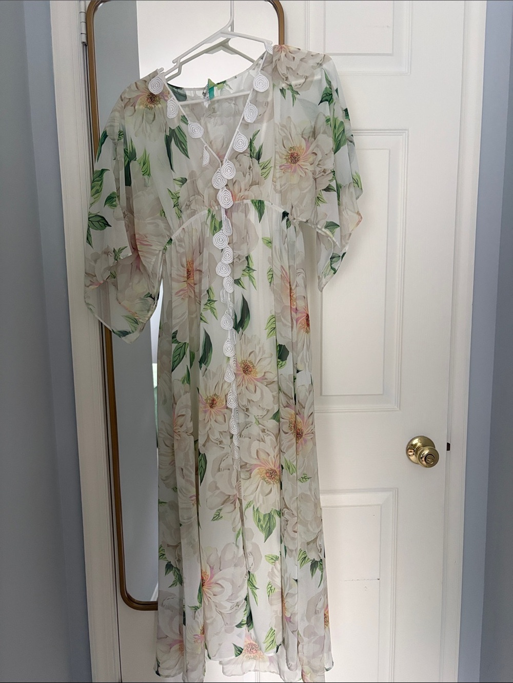 Anthropologie Sheer Floral Maxi Dress in White and Green